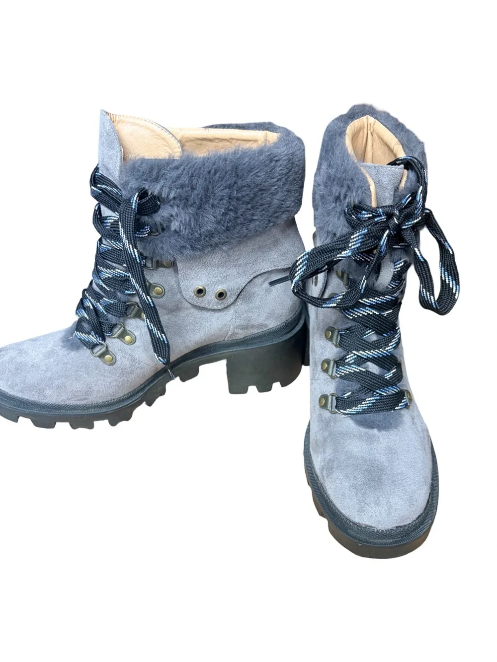 Women’s Faux-Fur Gray Suede Lace-Up Winter Boots